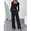 imageTrendy Queen Womens 2 Piece Matching Lounge Sets Fall Fashion Outfits Henley Neck Sweater Top Wide Leg Pants Sweat SuitsBlack