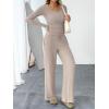 imageTrendy Queen Womens 2 Piece Matching Lounge Sets Fall Fashion Outfits Henley Neck Sweater Top Wide Leg Pants Sweat SuitsKhaki