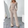 imageTrendy Queen Womens 2 Piece Matching Lounge Sets Fall Fashion Outfits Henley Neck Sweater Top Wide Leg Pants Sweat SuitsKhaki