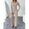 imageTrendy Queen Womens 2 Piece Matching Lounge Sets Fall Fashion Outfits Henley Neck Sweater Top Wide Leg Pants Sweat SuitsKhaki