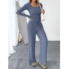 imageTrendy Queen Womens 2 Piece Matching Lounge Sets Fall Fashion Outfits Henley Neck Sweater Top Wide Leg Pants Sweat SuitsNavy Blue