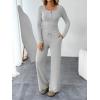 imageTrendy Queen Womens 2 Piece Matching Lounge Sets Fall Fashion Outfits Henley Neck Sweater Top Wide Leg Pants Sweat SuitsOatmeal Grey