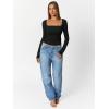 imageTrendy Queen Womens Double Lined Square Neck Long Sleeve Slightly Crop Slim Fit Tops Casual Layer Basic Tee Shirts 2025Black