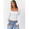 imageTrendy Queen Womens Double Lined Square Neck Long Sleeve Slightly Crop Slim Fit Tops Casual Layer Basic Tee Shirts 2025White