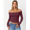 imageTrendy Queen Womens Long Sleeve Off The Shoulder Tops Going Out Cute Basic Y2K Fall Fashion 2025 Outfits ClothesWine