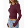imageTrendy Queen Womens Long Sleeve Shirts Crop Tops Basic Workout Tees Going Out for Teen GirlsWine