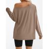 imageTrendy Queen Womens Off The Shoulder Tops Oversized Tshirts Long Sleeve 2025 Casual Basic TeesKhaki
