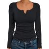 imageTrendy Queen Long Sleeve Shirts for Women Henley Ribbed Fall Tops Dressy Business Casual Teen Girl Winter Cute Basic TeesBlack