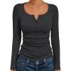 imageTrendy Queen Long Sleeve Shirts for Women Henley Ribbed Fall Tops Dressy Business Casual Teen Girl Winter Cute Basic TeesDark Grey
