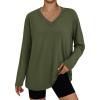 imageTrendy Queen Oversized Tshirts for Women Workout Plus Size Gym Tops V Neck Long Sleeve T Shirts Spring Casual Basic TeesArmy Green