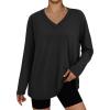 imageTrendy Queen Oversized Tshirts for Women Workout Plus Size Gym Tops V Neck Long Sleeve T Shirts Spring Casual Basic TeesBlack