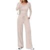 imageTrendy Queen Womens 2 Piece Matching Lounge Sets Fall Fashion Outfits Henley Neck Sweater Top Wide Leg Pants Sweat SuitsApricot
