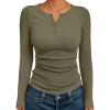 imageTrendy Queen Womens Long Sleeve Shirts 2025 Henley Casual Fall Outfits Fitted Cotton Tops Ribbed Fashion Basic TeesArmygreen