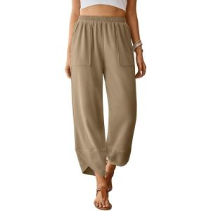 imageTrendy Queen Womens Wide Leg Pants Summer Capri Palazzo Harem Casual Barrel Sweatpants Baggy Slacks with PocketsKhaki