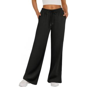 imageTrendy Queen Womens Wide Leg Sweatpants Baggy Drawstring Low Rise Lounge Pants 2025 Fall Joggers with PocketsBlack