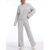 imageAnotherChill Womens Cable Knit Sweater Lounge Set  Long Sleeve Pullover Top with Wide Leg Pants 2 Piece Cozy OutfitGrey