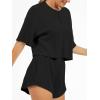 imageAnotherChill Womens Cropped Waffle Knit Lounge Set  Short Sleeve Henley Top and High Waisted Shorts 2 Piece Casual OutfitBlack