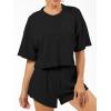 imageAnotherChill Womens Cropped Waffle Knit Lounge Set  Short Sleeve Henley Top and High Waisted Shorts 2 Piece Casual OutfitBlack