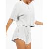 imageAnotherChill Womens Cropped Waffle Knit Lounge Set  Short Sleeve Henley Top and High Waisted Shorts 2 Piece Casual OutfitLightgrey