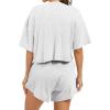 imageAnotherChill Womens Cropped Waffle Knit Lounge Set  Short Sleeve Henley Top and High Waisted Shorts 2 Piece Casual OutfitLightgrey