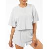 imageAnotherChill Womens Cropped Waffle Knit Lounge Set  Short Sleeve Henley Top and High Waisted Shorts 2 Piece Casual OutfitLightgrey
