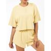 imageAnotherChill Womens Cropped Waffle Knit Lounge Set  Short Sleeve Henley Top and High Waisted Shorts 2 Piece Casual OutfitYellow