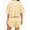 imageAnotherChill Womens Cropped Waffle Knit Lounge Set  Short Sleeve Henley Top and High Waisted Shorts 2 Piece Casual OutfitYellow