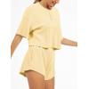 imageAnotherChill Womens Cropped Waffle Knit Lounge Set  Short Sleeve Henley Top and High Waisted Shorts 2 Piece Casual OutfitYellow