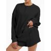 imageAnotherChill Womens Oversized Waffle Knit Lounge Set Long Sleeve Sweatshirt and High Waisted Shorts 2 Piece Casual OutfitBlack