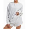 imageAnotherChill Womens Oversized Waffle Knit Lounge Set Long Sleeve Sweatshirt and High Waisted Shorts 2 Piece Casual OutfitLightgrey