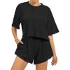 imageAnotherChill Womens Cropped Waffle Knit Lounge Set  Short Sleeve Henley Top and High Waisted Shorts 2 Piece Casual OutfitBlack