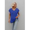 imageSAMPEEL Womens Summer Tops 2025 Cap Sleeve Trendy V Neck Loose Fit T ShirtsPlain Blue