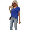 imageSAMPEEL Womens Summer Tops 2025 Cap Sleeve Trendy V Neck Loose Fit T ShirtsPlain Blue