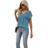 imageSAMPEEL Womens Summer Tops 2025 Cap Sleeve Trendy V Neck Loose Fit T ShirtsPlain Blue Green