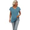 imageSAMPEEL Womens Summer Tops 2025 Cap Sleeve Trendy V Neck Loose Fit T ShirtsPlain Blue Green