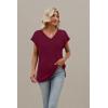 imageSAMPEEL Womens Summer Tops 2025 Cap Sleeve Trendy V Neck Loose Fit T ShirtsPlain Burgundy