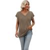 imageSAMPEEL Womens Summer Tops 2025 Cap Sleeve Trendy V Neck Loose Fit T ShirtsPlain Coffee