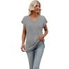 imageSAMPEEL Womens Summer Tops 2025 Cap Sleeve Trendy V Neck Loose Fit T ShirtsPlain Grey