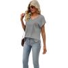 imageSAMPEEL Womens Summer Tops 2025 Cap Sleeve Trendy V Neck Loose Fit T ShirtsPlain Grey