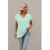 imageSAMPEEL Womens Summer Tops 2025 Cap Sleeve Trendy V Neck Loose Fit T ShirtsPlain Lake Green