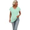 imageSAMPEEL Womens Summer Tops 2025 Cap Sleeve Trendy V Neck Loose Fit T ShirtsPlain Lake Green