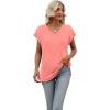 imageSAMPEEL Womens Summer Tops 2025 Cap Sleeve Trendy V Neck Loose Fit T ShirtsPlain Red