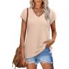 imageSAMPEEL Womens Summer Tops 2025 Cap Sleeve Trendy V Neck Loose Fit T ShirtsPlain Apricot
