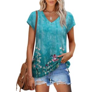 imageSAMPEEL Womens Summer Tops 2025 Cap Sleeve Trendy V Neck Loose Fit T Shirts31pattern 10