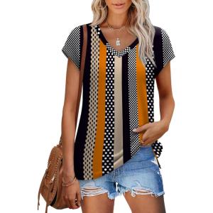 imageSAMPEEL Womens Summer Tops 2025 Cap Sleeve Trendy V Neck Loose Fit T Shirts36pattern 06