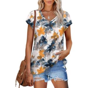 imageSAMPEEL Womens Summer Tops 2025 Cap Sleeve Trendy V Neck Loose Fit T Shirts37pattern 07