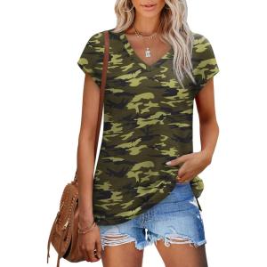 imageSAMPEEL Womens Summer Tops 2025 Cap Sleeve Trendy V Neck Loose Fit T Shirts43pattern 13