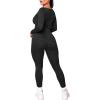 imageKaximil Womens Workout Tracksuit 2 Piece Outfits Long Sleeve Crop Top Legging Pants Matching SetsBlack