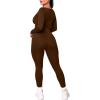 imageKaximil Womens Workout Tracksuit 2 Piece Outfits Long Sleeve Crop Top Legging Pants Matching SetsCoffee