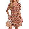 imageSAMPEEL Womens Pleated Front Summer Dresses Casual Short Sleeve T Shirts Dress with Pockets Vacation Beach Cover UpBohemia